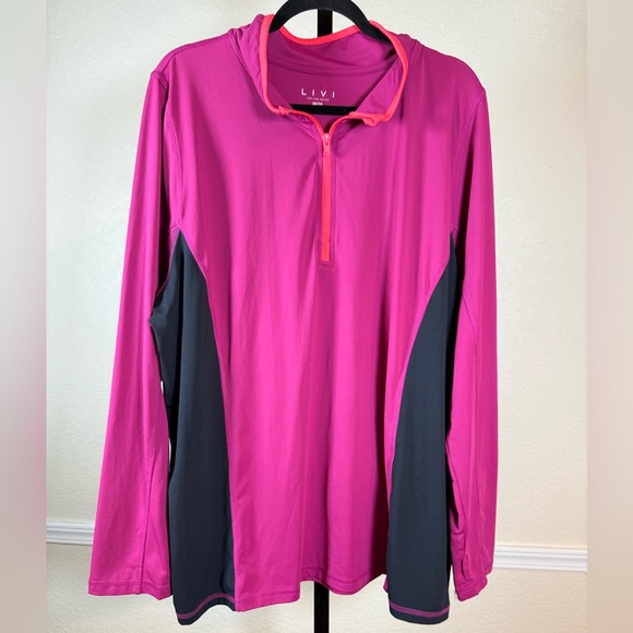 Lane Bryant Tops - LIVI Lane Bryant Plus Size 26/28 Pink Black Hooded Active Pullover Top Casual